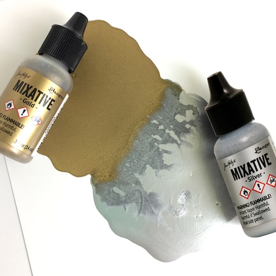 6 Packs: 2 ct. (12 total) Tim Holtz® Alcohol Ink Metallic Mixative Set, Gold & Silver